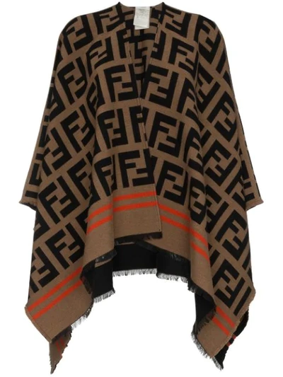 Fendi Logo羊毛围巾 - 棕色 In Brown
