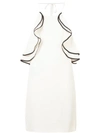 HALSTON HERITAGE FRILLED FITTED DRESS