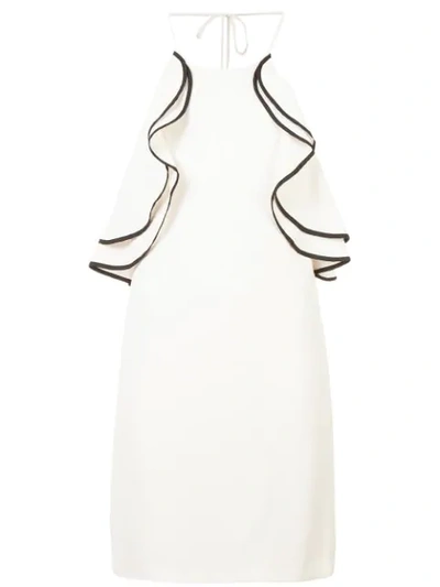 Halston Heritage Frilled Fitted Dress In Ivory