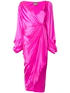 Solace London Aurora Gathered Silk Midi Dress In Pink