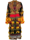 Etro Notched-collar Button-front Mixed-embroidered Long Coat W/ Fringe In 8000 Multicolor
