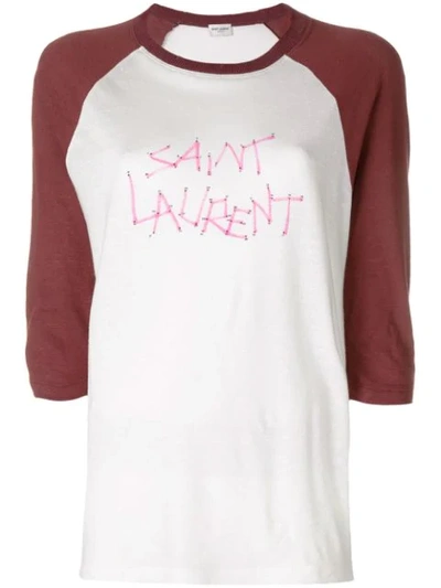 Saint Laurent Logo Print Raglan T-shirt In Burgundy