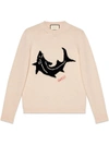 GUCCI GUCCI WOOL SWEATER WITH SHARK - WHITE