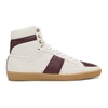 SAINT LAURENT White & Burgundy Court Classic SL/10 High-Top Sneakers