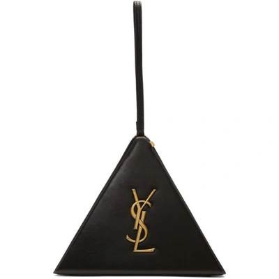Saint Laurent Logo-plaque Pyramid Leather Wristlet Clutch In Black