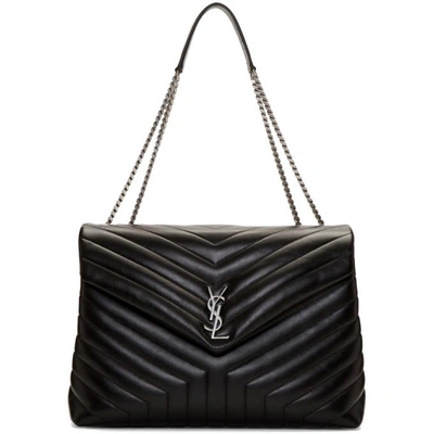 Saint Laurent Loulou Ysl Logo Medium Quilted Leather Bag In Black