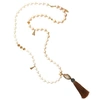 Farra White & Orange Freswater Pearls With Rhinestone Tassel Multi-way Necklace