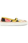 DOLCE & GABBANA WOMAN FLORAL-PRINT COTTON-BLEND CANVAS SLIP-ON SNEAKERS YELLOW,US 14693524283673103