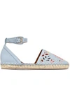 VALENTINO GARAVANI WOMAN BRODERIE ANGLAISE LEATHER ESPADRILLES SKY BLUE,AU 1188406768828102