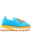 DOLCE & GABBANA DOLCE & GABBANA WOMAN CRYSTAL-EMBELLISHED NEOPRENE PLATFORM SLIP-ON trainers TURQUOISE,3074457345618740000