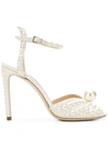 Jimmy Choo Sacora 100 All-over Pearl Sandals In Satin In White