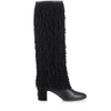 JIMMY CHOO MAGALIE 65 Black Calf Leather Knee High Booties with Fringe Detailing,MAGALIE65CTF S