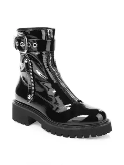 Giuseppe Zanotti Patent Leather Front-zip Combat Boots In Black