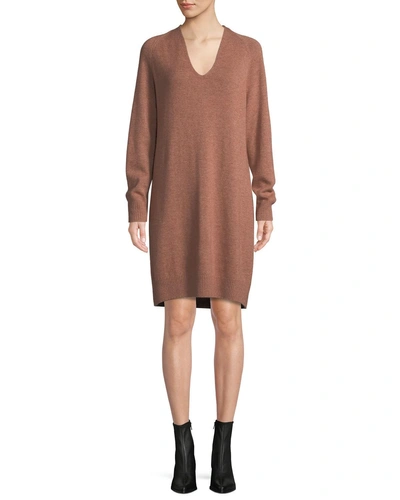 Vince V-neck Wool-cashmere Sweater Dress In Pink