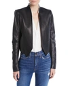 ALICE AND OLIVIA HARVEY DRAPED OPEN-FRONT LEATHER JACKET,PROD213520337