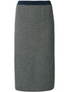 THOM BROWNE VERTICAL STRIPE WOOL PENCIL SKIRT