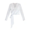 PAISIE Striped Blouse With Wrap Tie Waist