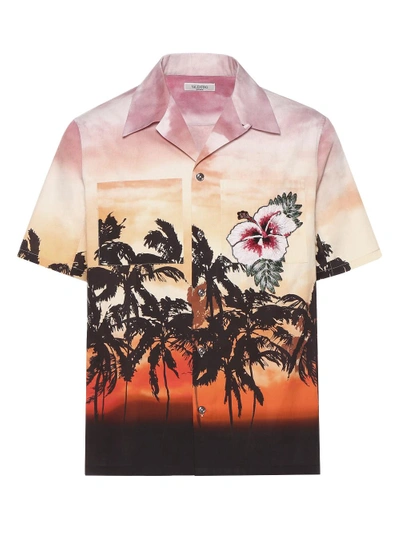 Valentino Camp-collar Embellished Printed Cotton-poplin Shirt - Multi