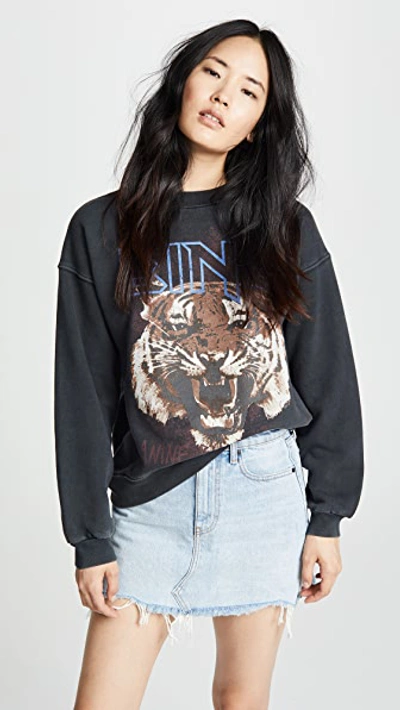 Anine Bing Tiger Graphic-print Cotton-jersey Sweatshirt In Black