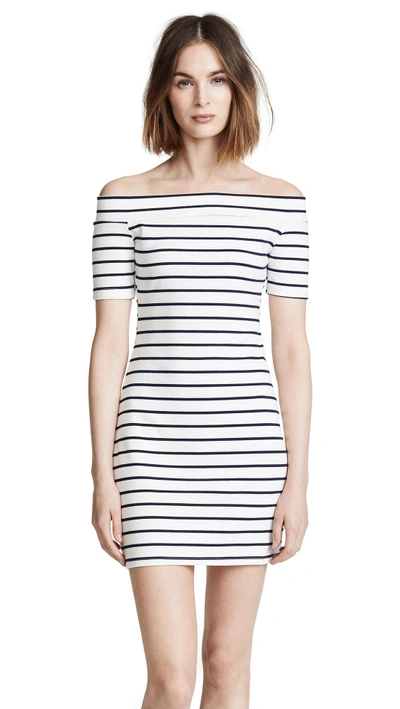 English Factory Off Shoulder Stripe Dress In White