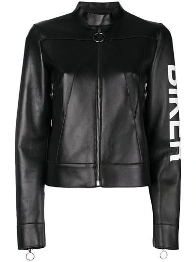 Off-white Black Printed Leather Biker Jacket