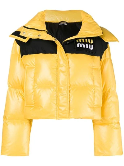 Miu Miu Cropped Down Jacket In Yellow