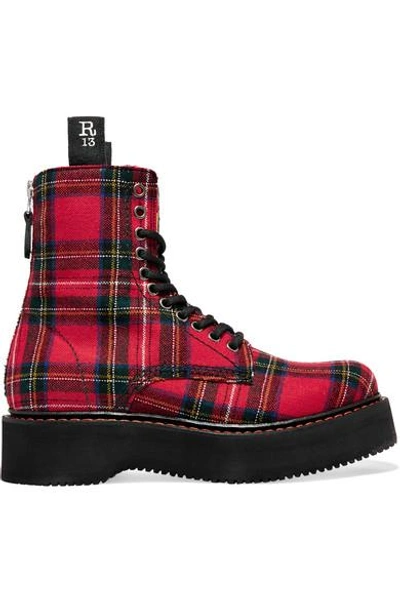 R13 Tartan Canvas Ankle Boots In Multicolor