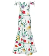 CAROLINA HERRERA White Multicolor Off The Shoulder Floral Gown,CA38P17