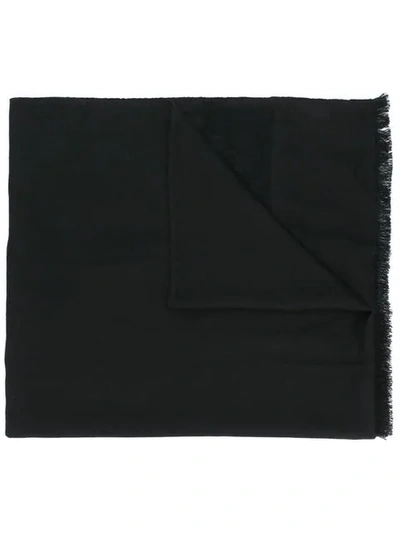 Saint Laurent Oversized Logo Fringed Scarf In Black