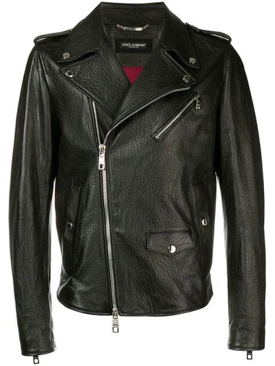 Dolce & Gabbana Leather Biker Jacket In Black