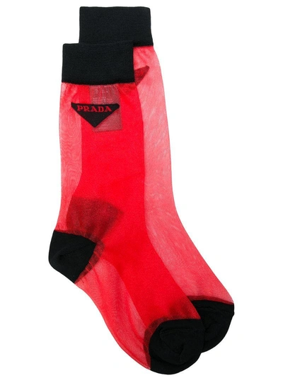 Prada Logo针织袜 In Rosso