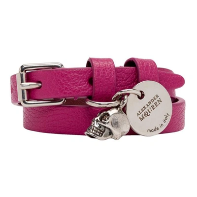 Alexander Mcqueen Pink And Silver Double Wrap Bracelet In 5640 Fucsia