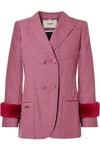 FENDI SHEARLING-TRIMMED HOUNDSTOOTH WOOL BLAZER