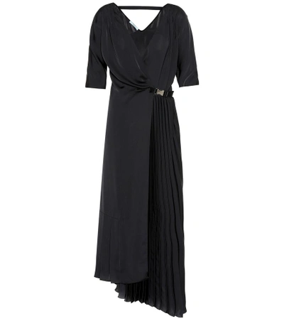 Prada Buckle Wrap Pleated Dress In Black
