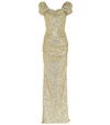 DOLCE & GABBANA SEQUINED PUFF-SLEEVE GOWN,P00330235