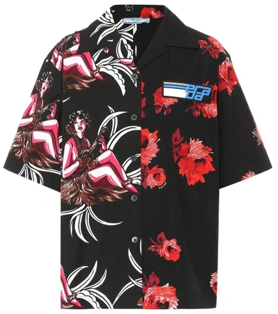 Prada Rose And Hawaiian-print Cotton Shirt In Browns