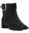 Saint Laurent Charlie Buckled Suede Ankle Boots In Black