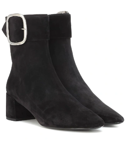 Saint Laurent Charlie Buckled Suede Ankle Boots In Black