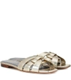 Saint Laurent Tribute Nu Pieds Metallic-leather Slides In Gold