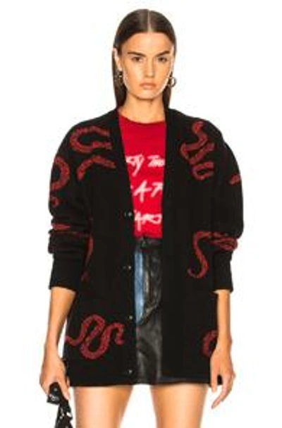 Amiri Snake-motif Cashmere And Wool-blend Cardigan In Black,red,animal Print