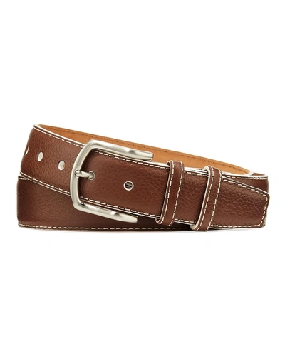 W. Kleinberg Men's South Beach Pebbled Leather Belt In Brown