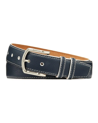 W. Kleinberg Men's South Beach Pebbled Leather Belt In Navy