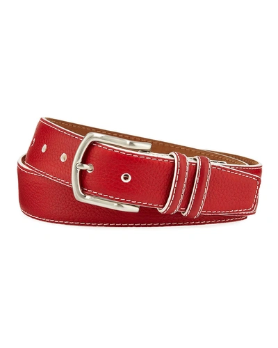 W. Kleinberg Men's South Beach Pebbled Leather Belt In Red