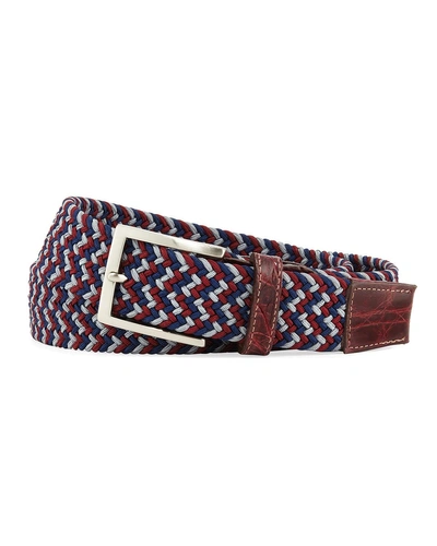 W. Kleinberg Men's Sport Stretch Belt With Crocodile-trim, Wine