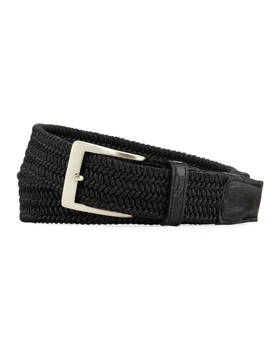 W. Kleinberg Men's Sport Stretch Belt With Crocodile-trim In Black