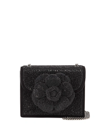 Oscar De La Renta Mini Tro Crystal Suede Crossbody Bag In Black