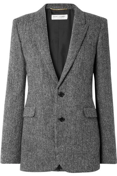 Saint Laurent Herringbone Wool Blazer In Grey