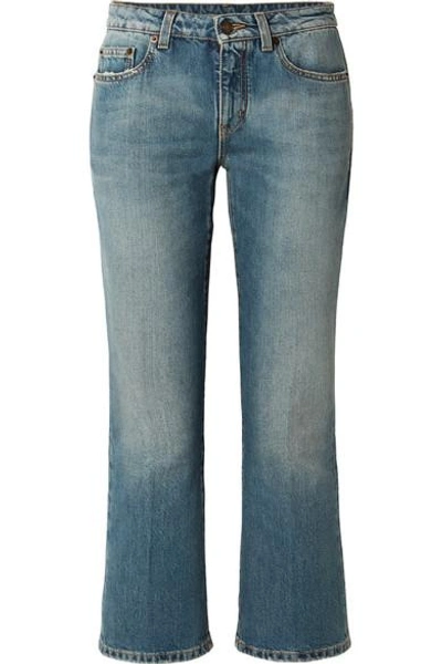 Saint Laurent Cropped Mid-rise Flared Jeans In Blue