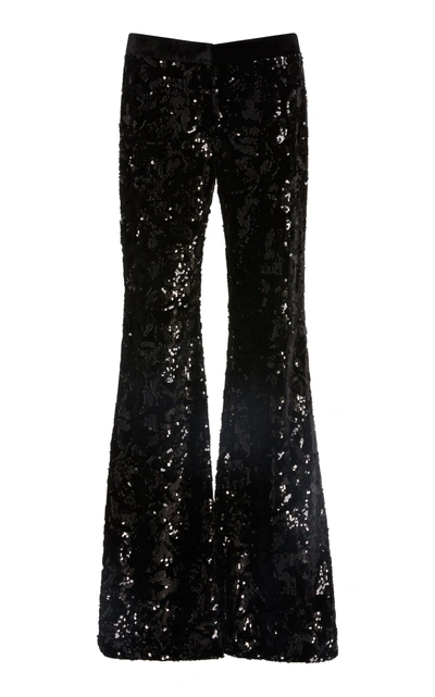 Alexis Benny Sequin Flare-leg Pants In Black