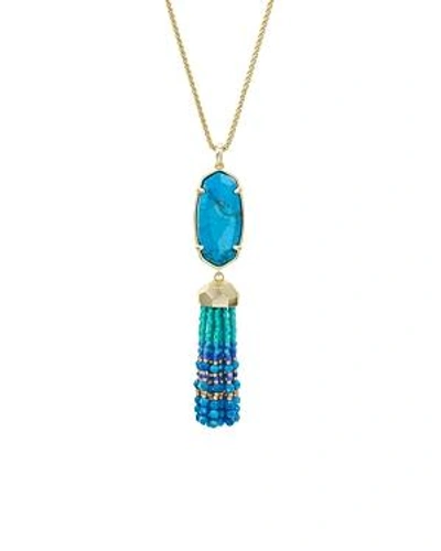 Kendra Scott Eva Adjustable Tassel Pendant Necklace, 32" In Aqua Howlite/ Gold